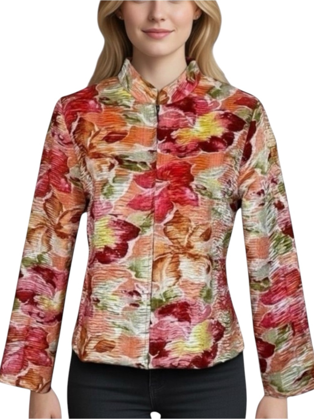 Analogy Coral Rust Floral Long Sleeve Jacket NWOT Size LP Coastal Grandma